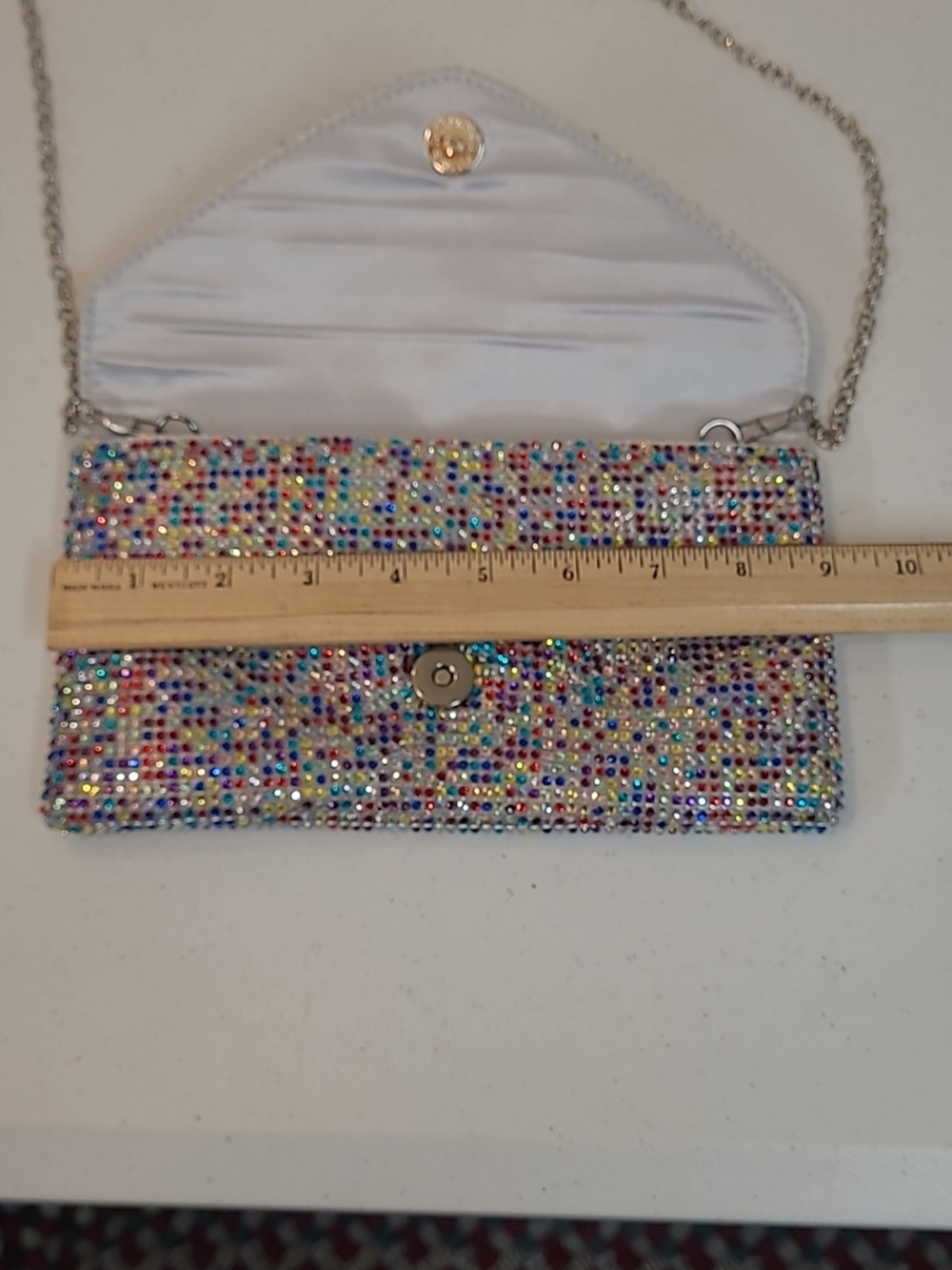 Jessica McClintock Crystal Multicolor Envelope Clutch Bag with Chain Strap - Picture 4 of 11